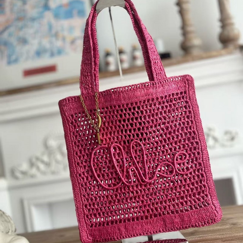 chloe spring and summer new style SUMMER BANANA dopamine color rose red pure handmade straw woven ba