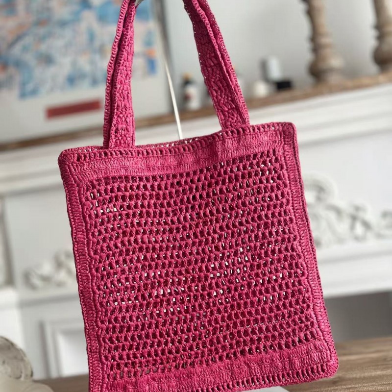 chloe spring and summer new style SUMMER BANANA dopamine color rose red pure handmade straw woven ba