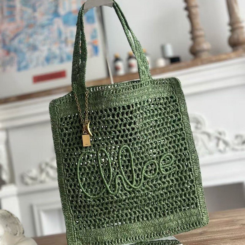 chloe spring and summer new style SUMMER BANANA dopamine color green pure handmade straw woven bag S