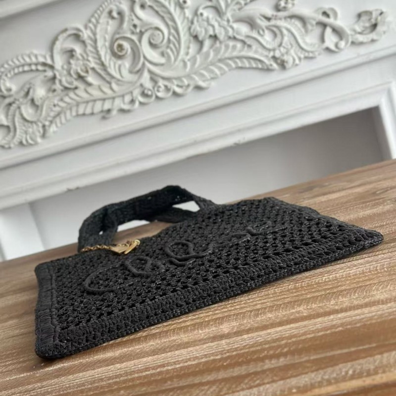 chloe spring and summer new SUMMER BANANA dopamine color black pure handmade straw woven bag Size: 3