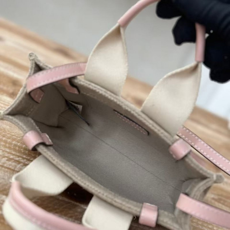 Chloe Woody linen pure cotton canvas and glossy small dough, pink casual bag mini: 20*14*6cm