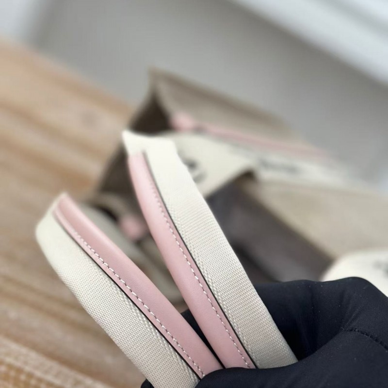 Chloe Woody linen pure cotton canvas and glossy small dough, pink casual bag Medium size: 37*26*12cm