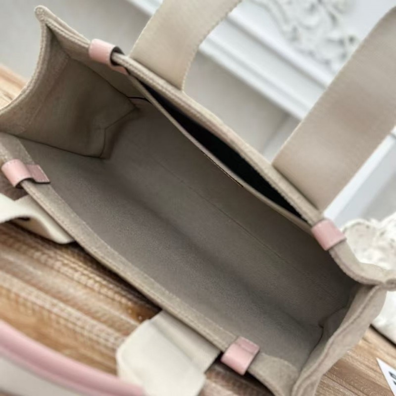 Chloe Woody linen pure cotton canvas and glossy small dough, pink casual bag Medium size: 37*26*12cm