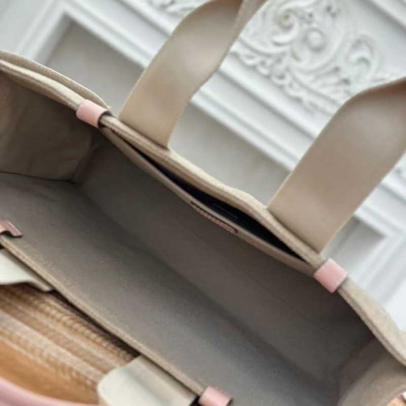 Chloe Woody linen pure cotton canvas and glossy small dough, pink casual bag Large size: 45*33*13cm