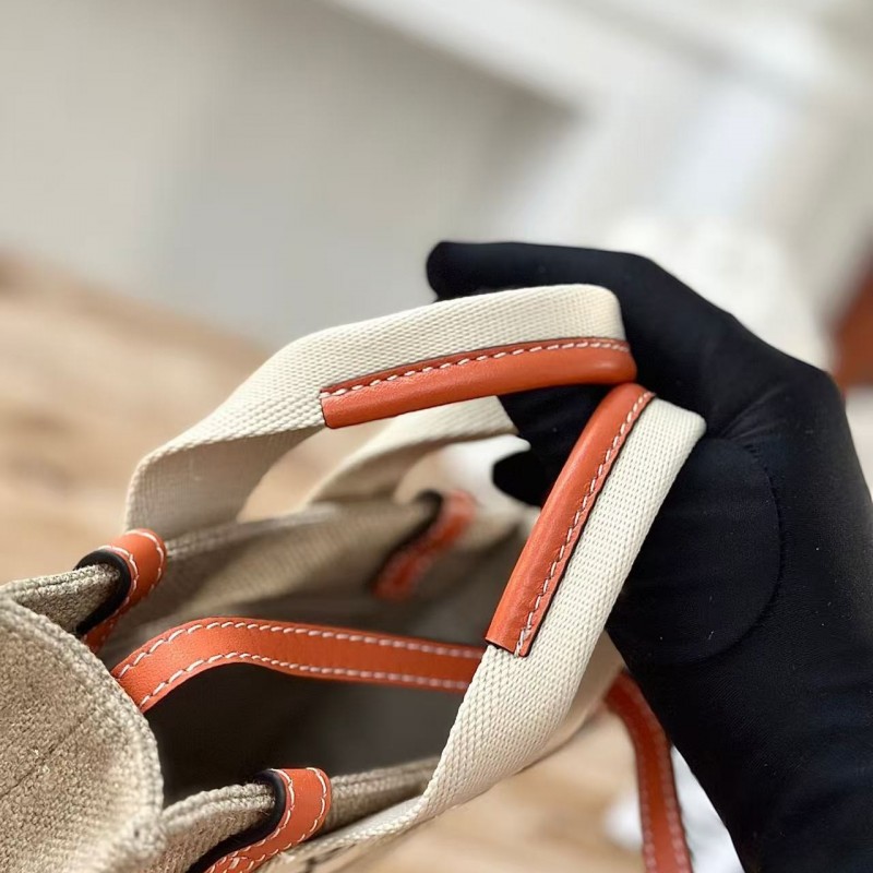 Chloe Woody linen pure cotton canvas and glossy small dough, orange casual bag mini: 20*14*6cm