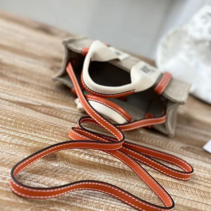 Chloe Woody linen pure cotton canvas and glossy small dough, orange casual bag mini: 20*14*6cm