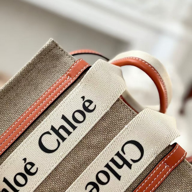Chloe Woody linen pure cotton canvas and glossy small dough, orange casual bag mini: 20*14*6cm
