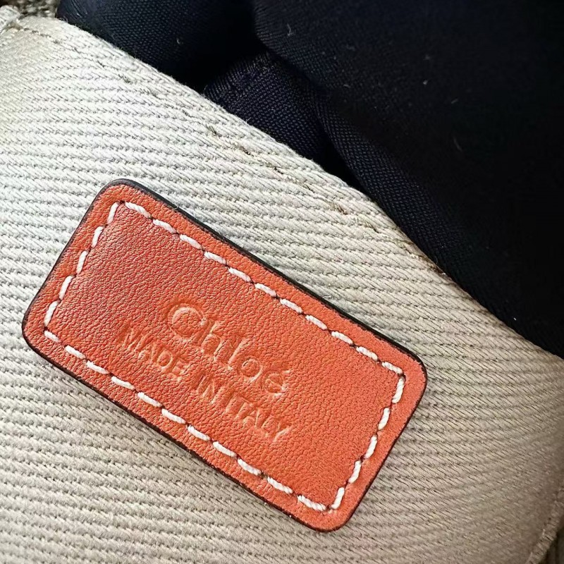 Chloe Woody linen pure cotton canvas and glossy small dough, orange casual bag mini: 20*14*6cm