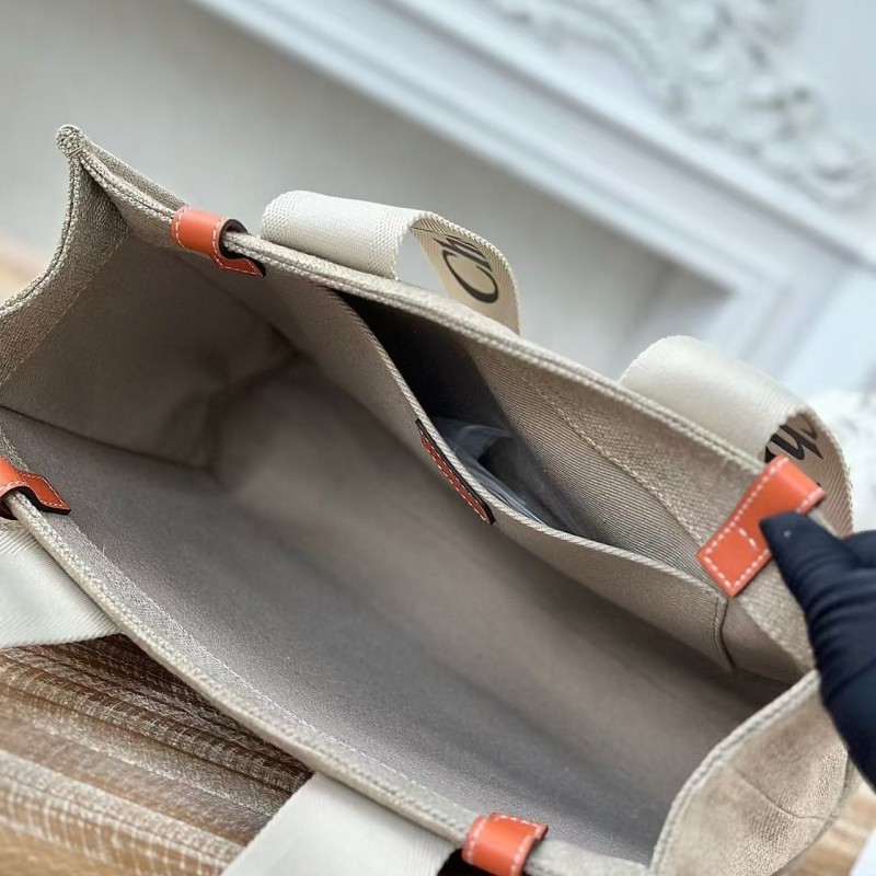 Chloe Woody linen pure cotton canvas and glossy small dough, orange casual bag Medium size: 37*26*12