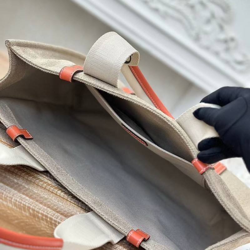 Chloe Woody linen pure cotton canvas and glossy small dough, orange casual bag Large size: 45*33*13c