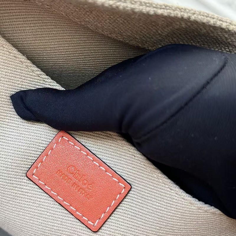 Chloe Woody linen pure cotton canvas and glossy small dough, orange casual bag Large size: 45*33*13c