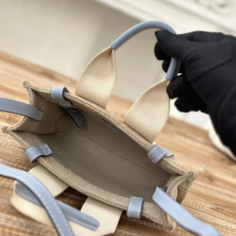 Chloe Woody linen pure cotton canvas and glossy small dough, blue casual bag mini: 20*14*6cm