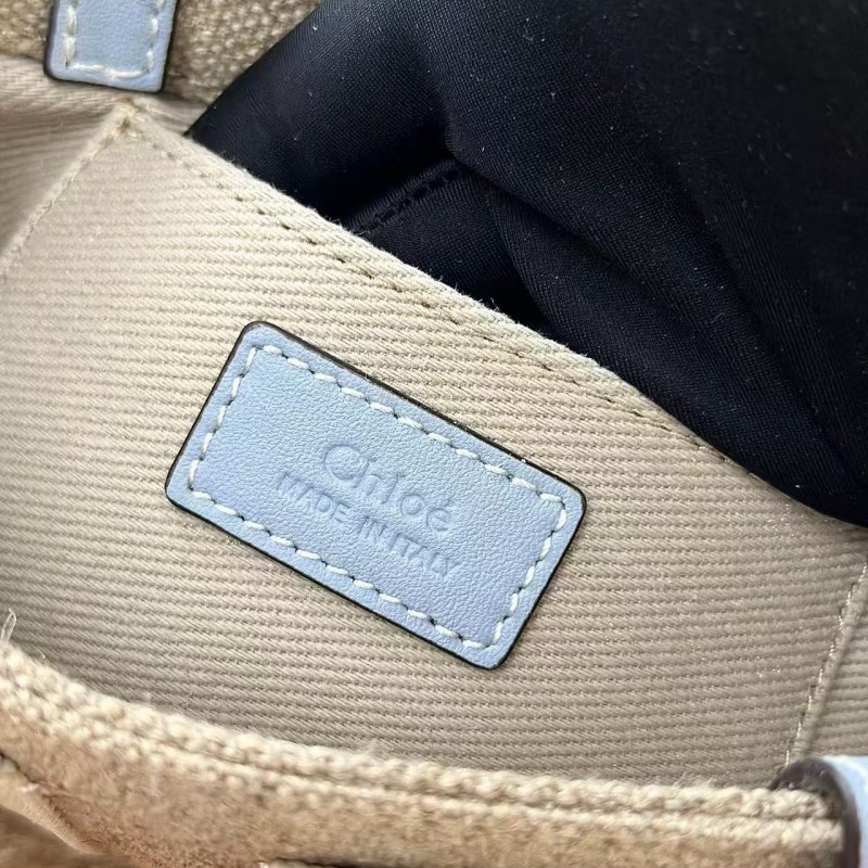 Chloe Woody linen pure cotton canvas and glossy small dough, blue casual bag mini: 20*14*6cm