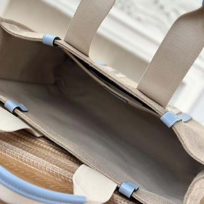 Chloe Woody linen pure cotton canvas and glossy small dough, blue casual bag Medium size: 37*26*12cm