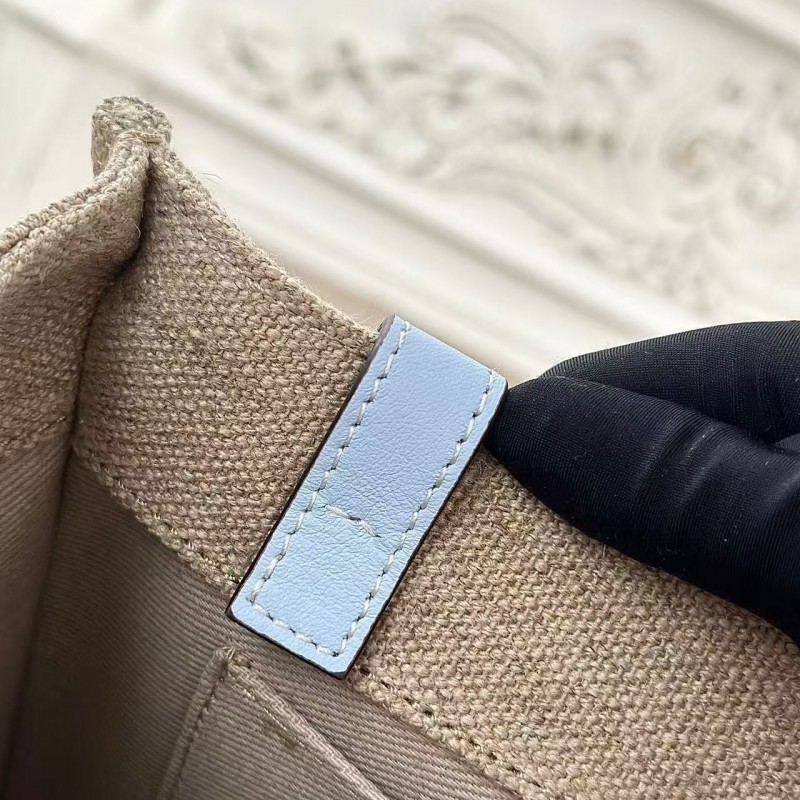 Chloe Woody linen pure cotton canvas and glossy small dough, blue casual bag Medium size: 37*26*12cm