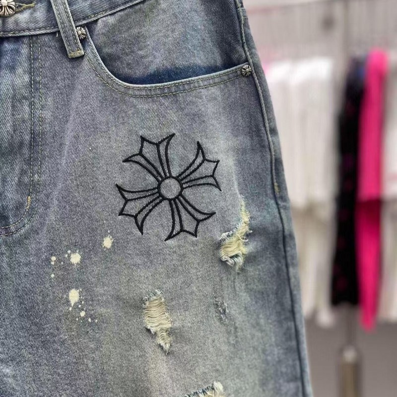 Ch**me He**ts Limited Edition Colorblock Washed Denim Shorts