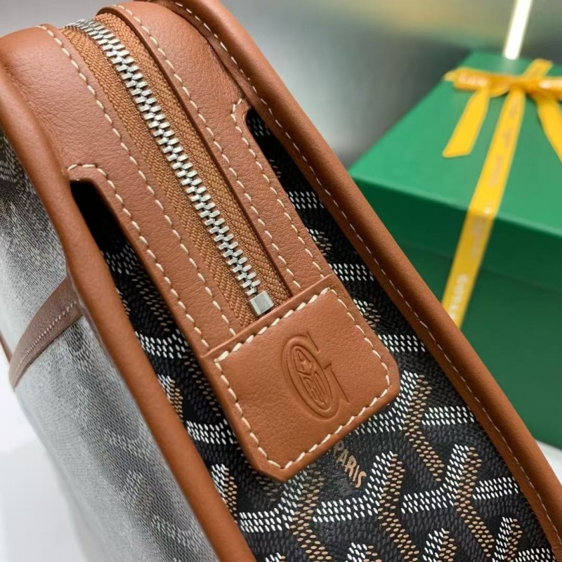 Go*ard imported cowhide with canvas small toilet bag, size: 25*18*7cm