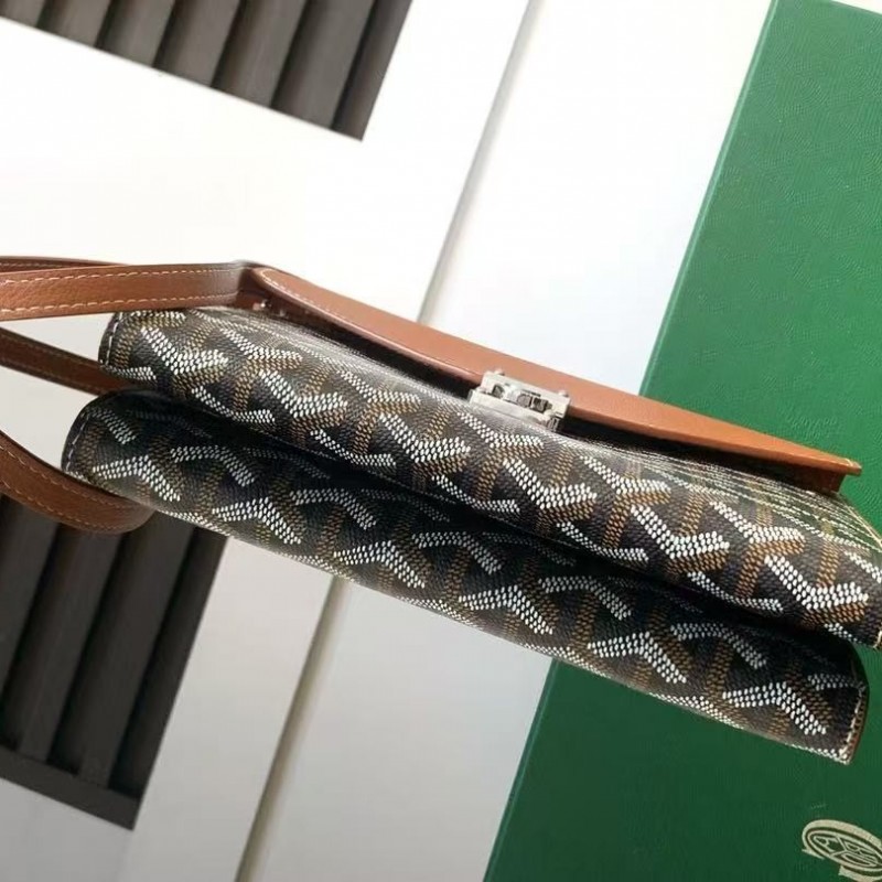 Go*ard imported cowhide with canvas one-shoulder crossbody bag, size: 21*16*4cm