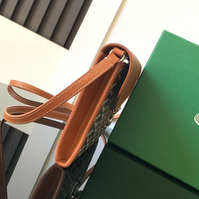 Go*ard imported cowhide with canvas one-shoulder crossbody bag, size: 21*16*4cm