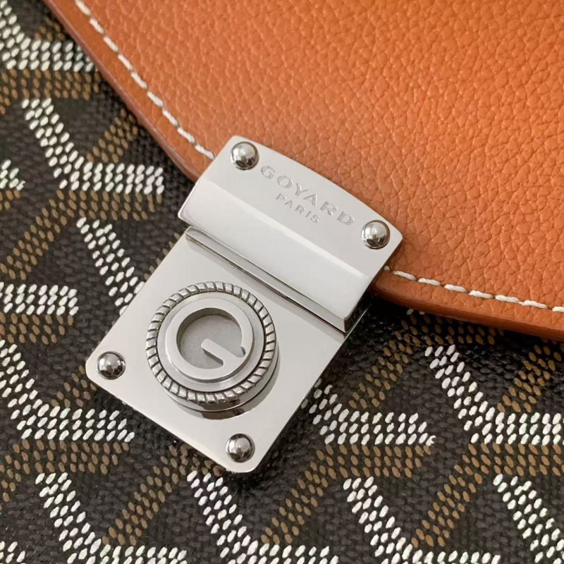 Go*ard imported cowhide with canvas one-shoulder crossbody bag, size: 21*16*4cm