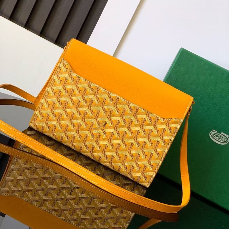 Go*ard imported cowhide with canvas one-shoulder crossbody bag, size: 21*16*4cm