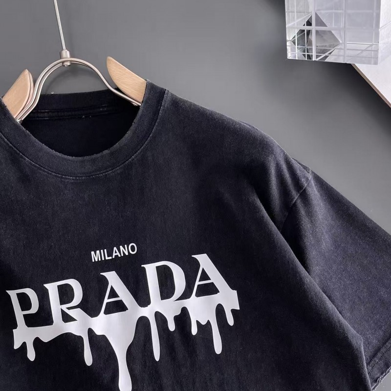 Pra*a 2025 new round neck T-shirt