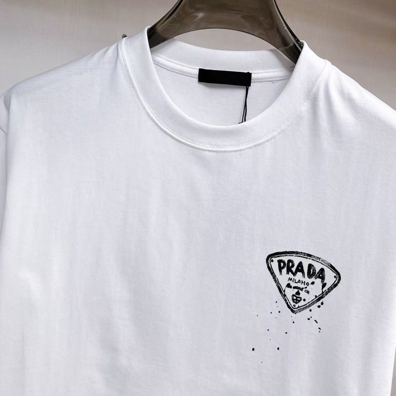 Pra*a 2025 new printed cotton T-shirt