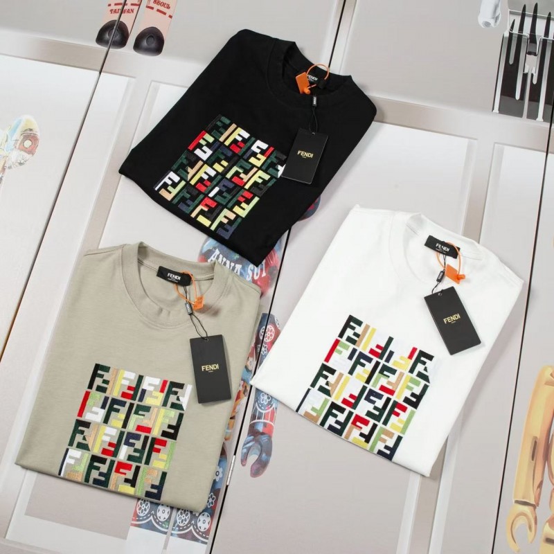 F**di 2025 Spring and Summer New Embroidered Casual Short Sleeves