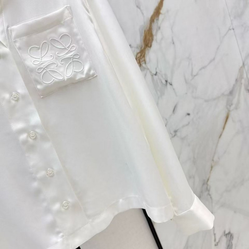 L0ew* SpringSummer new embroidered smooth style loose acetate shirt