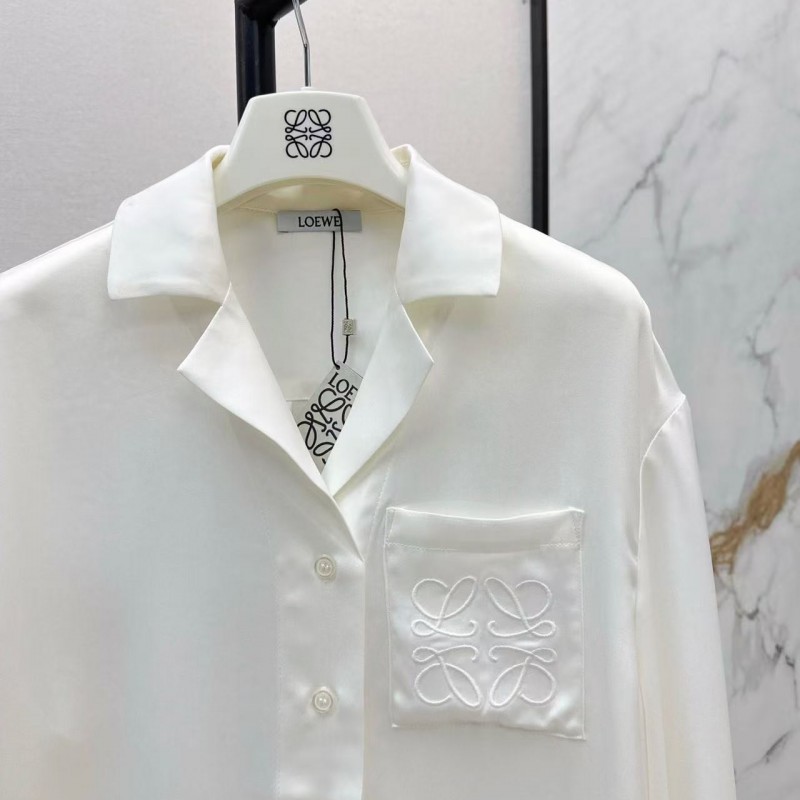 L0ew* SpringSummer new embroidered smooth style loose acetate shirt