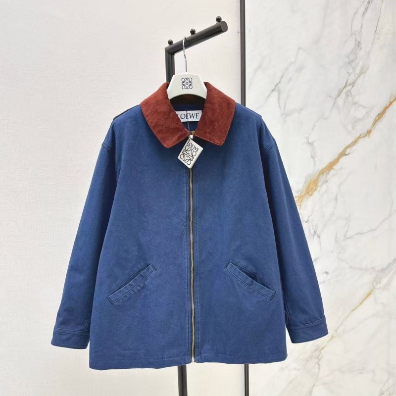 L0ew* Spring and Summer New Color-blocking Series Lapel Mid-length Casual Jacket