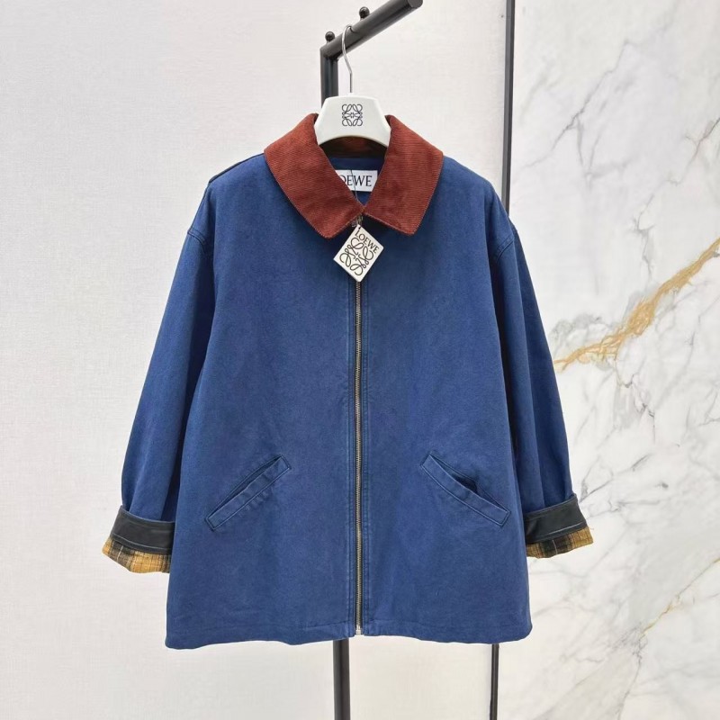 L0ew* Spring and Summer New Color-blocking Series Lapel Mid-length Casual Jacket