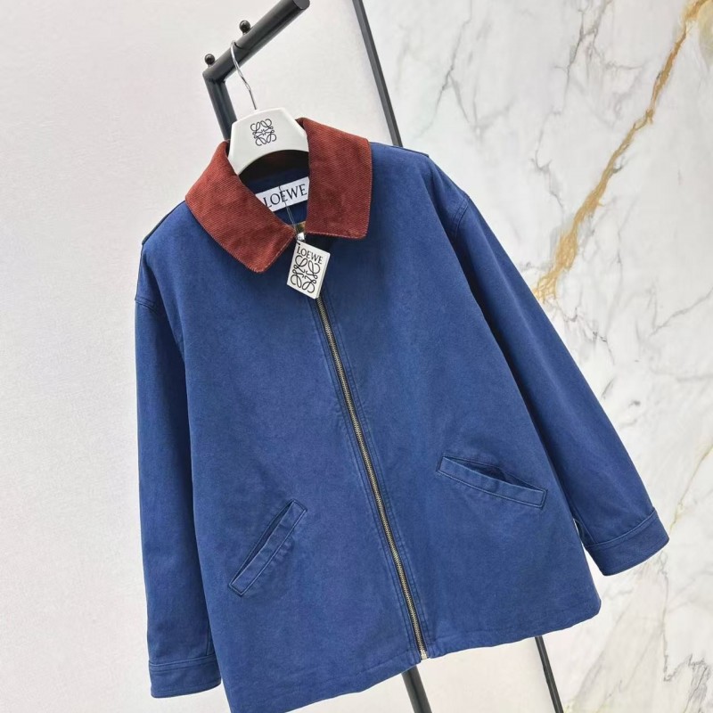 L0ew* Spring and Summer New Color-blocking Series Lapel Mid-length Casual Jacket