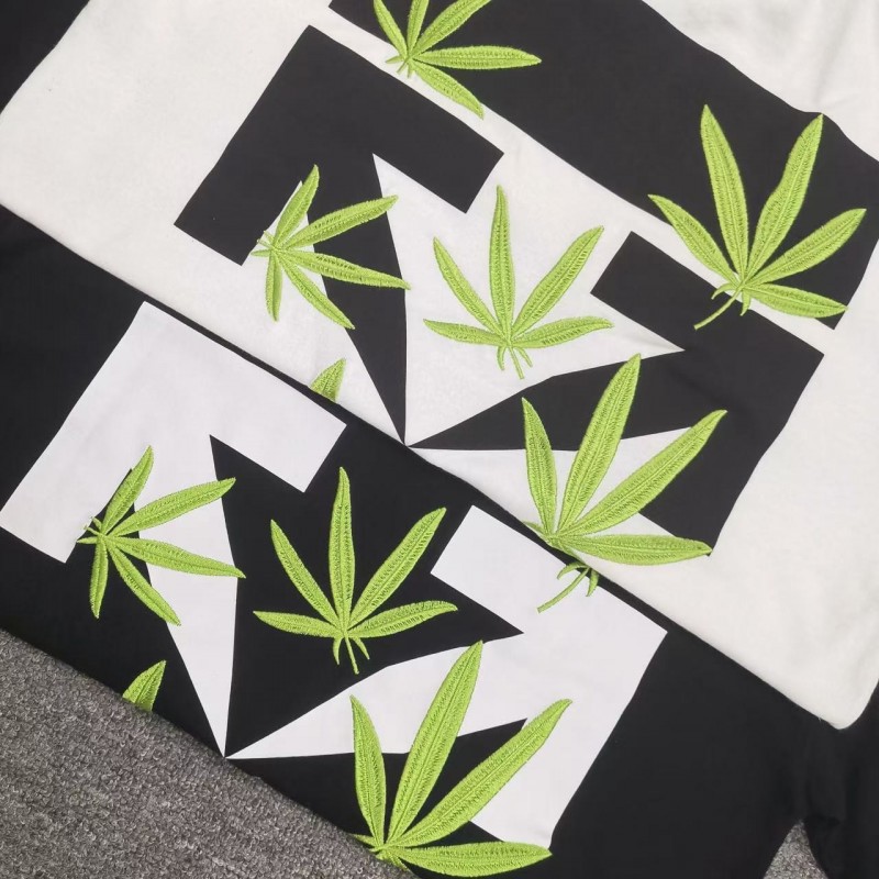 off white summer new lucky leaf embroidery print T-shirt