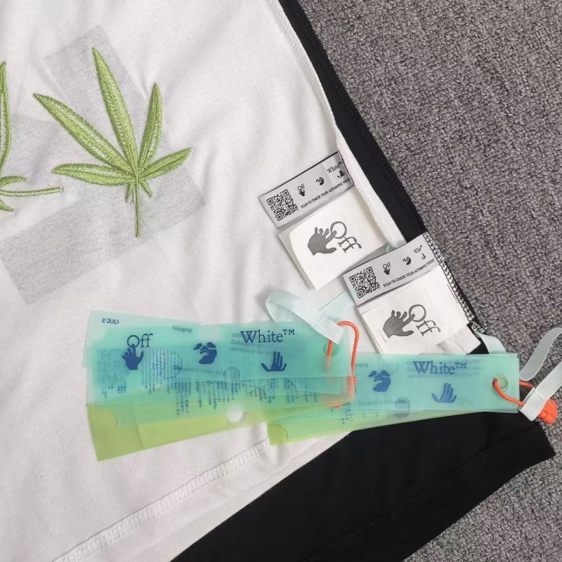 off white summer new lucky leaf embroidery print T-shirt