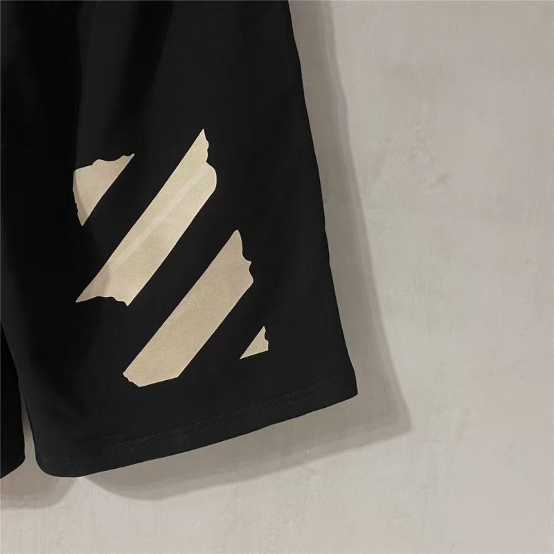 Off White new gold-stamped warning line cotton shorts
