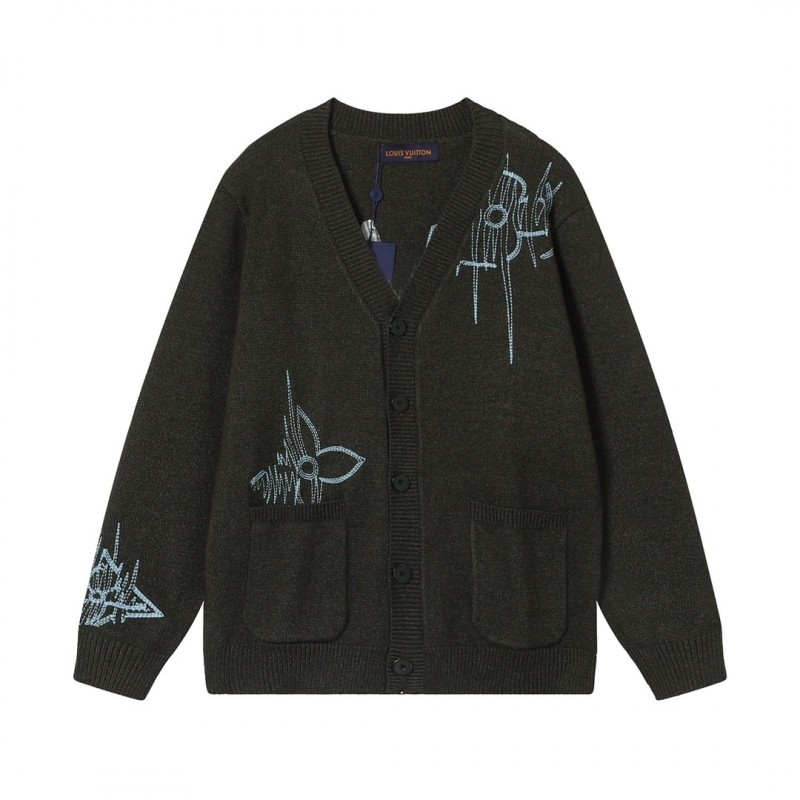 SS23 new autumn L0*is V*t0n solid color embroidered long-sleeved knitted cardigan