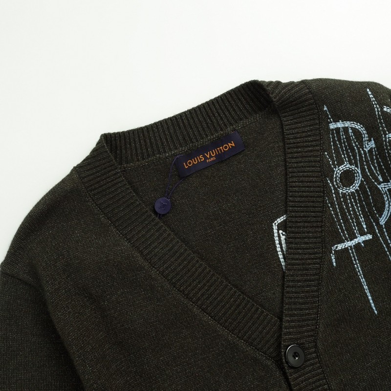 SS23 new autumn L0*is V*t0n solid color embroidered long-sleeved knitted cardigan
