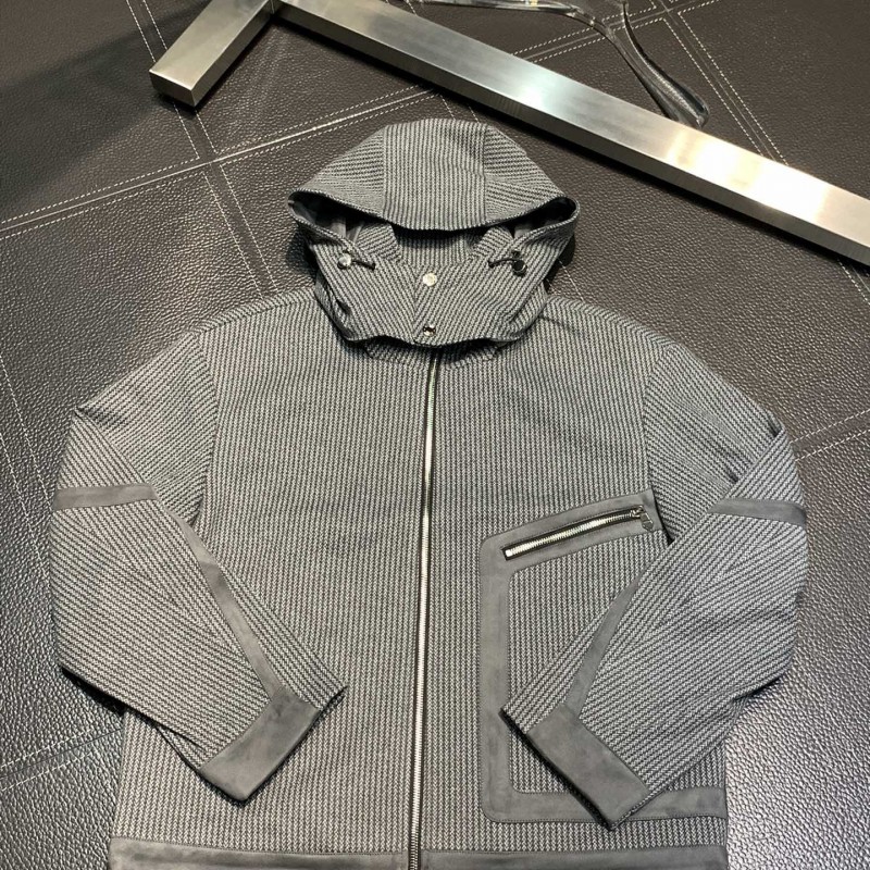 Hermès hooded stand-collar knitted jacket