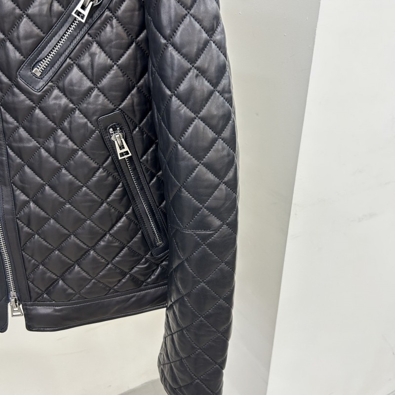 Tom Ford 23 catwalk style slim stand collar leather jacket