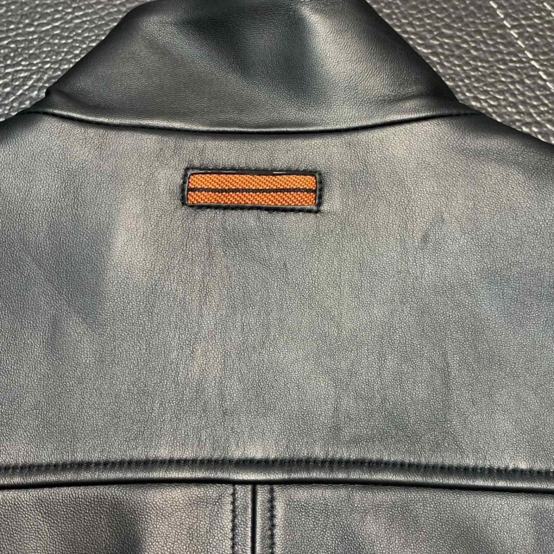 Zegna Stand collar leather jacket