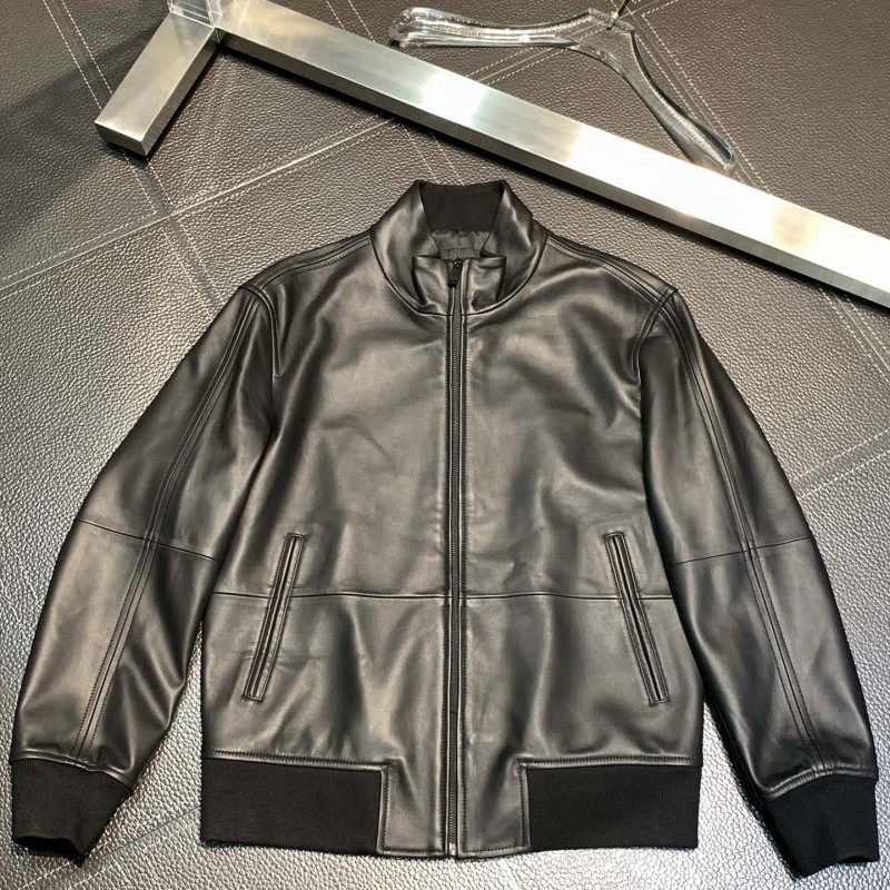 Zegna Stand collar leather jacket