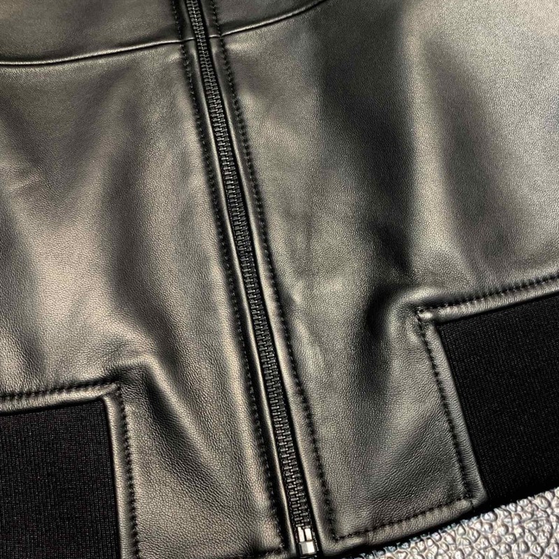 Zegna Stand collar leather jacket