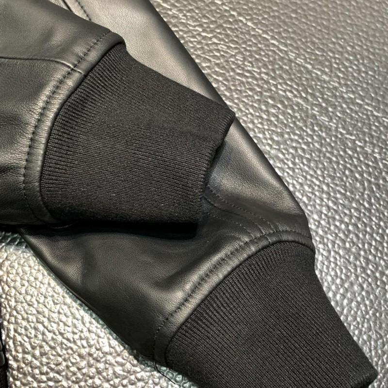 Zegna Stand collar leather jacket