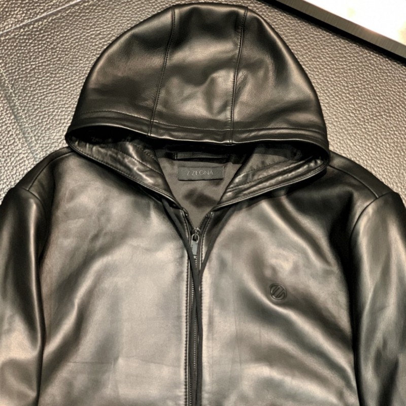 Zegna hooded leather jacket