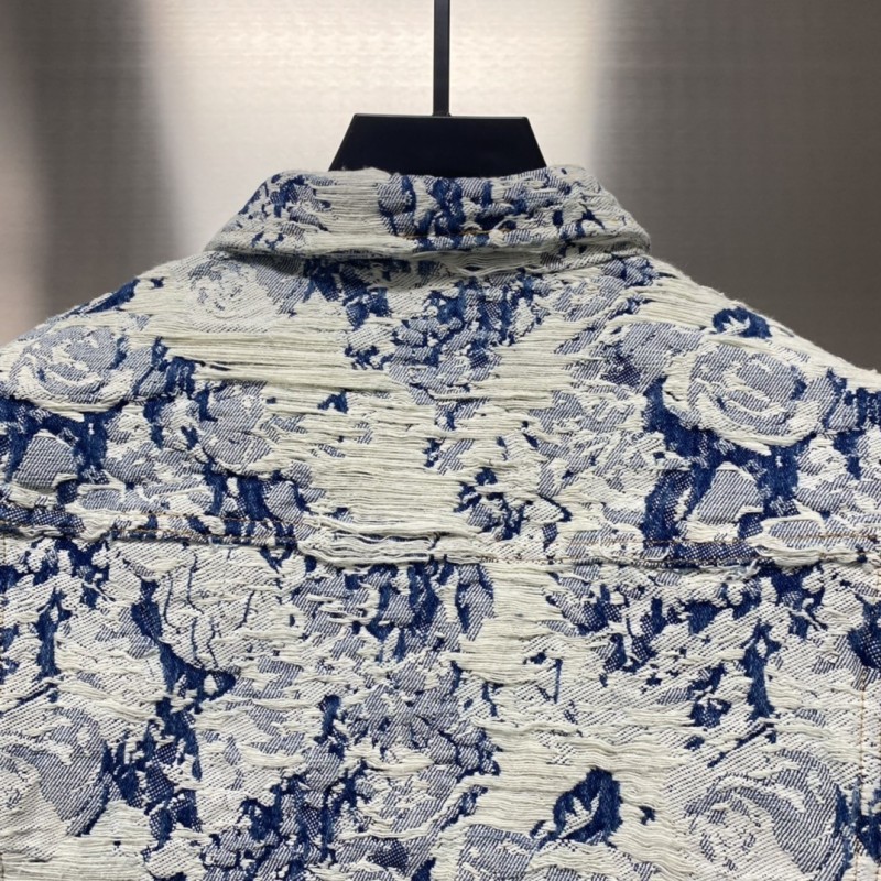 L0*is V*t0n Floral jacquard fringed denim jacket