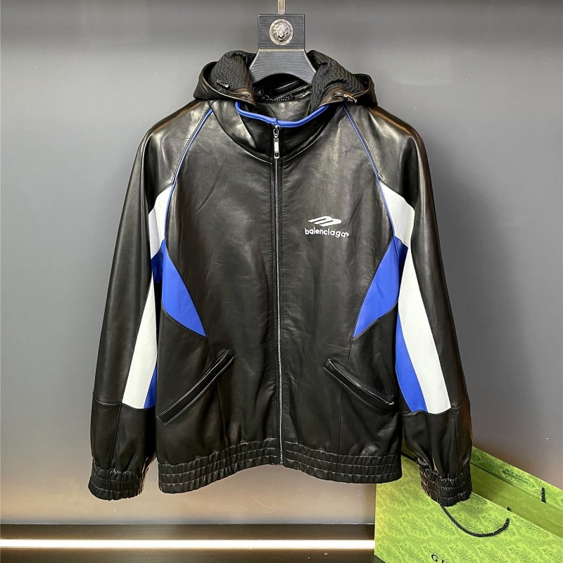 Ba*len*cia*ga 2023 Hooded Leather Jacket