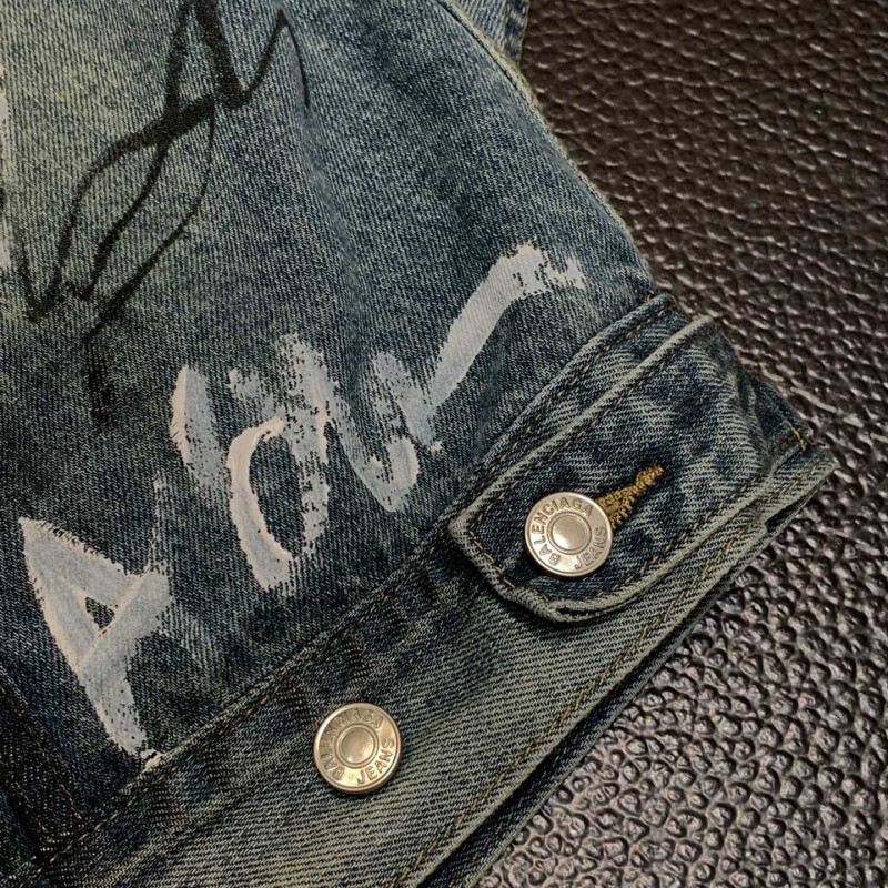 Ba*len*cia*ga Lapel graffiti denim jacket