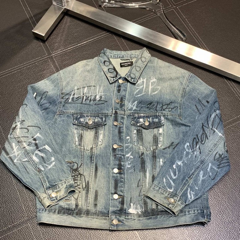 Ba*len*cia*ga Lapel graffiti denim jacket