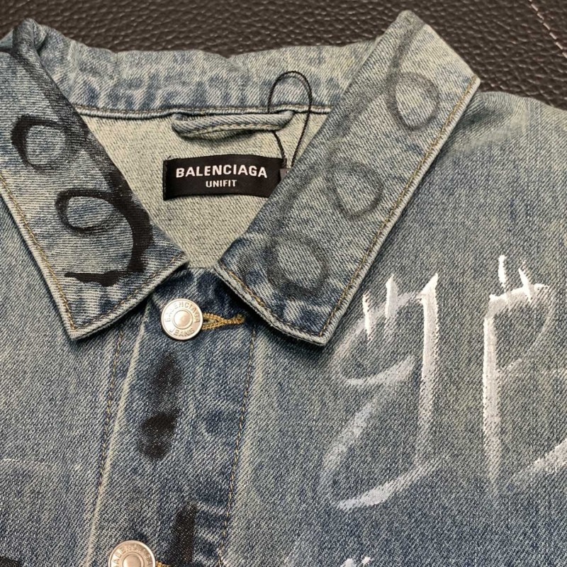 Ba*len*cia*ga Lapel graffiti denim jacket